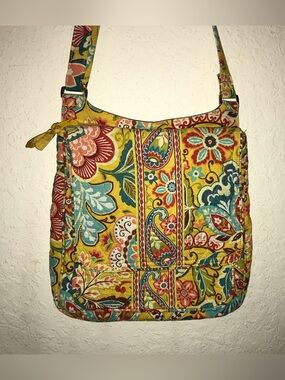 Vera Bradley Floral Paisley Crossbody Bag Yellow Shoulder Purse Adjustable